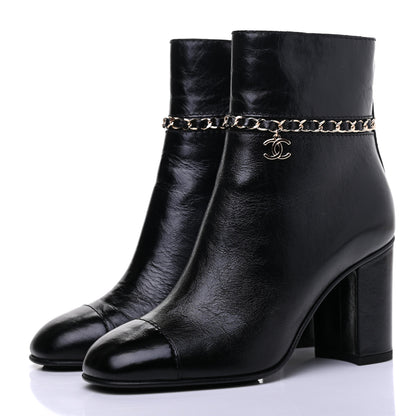 Chanel Crumpled Calfskin Cap Toe Chain Short Boots 36 Black 3 of 8