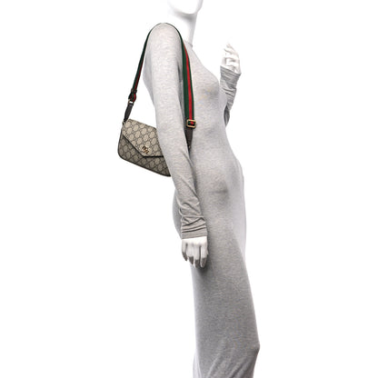 Gucci GG Supreme Monogram Textured Dollar Calfskin Web Mini Ophidia Envelope Shoulder Bag Beige Ebony 2 of 10