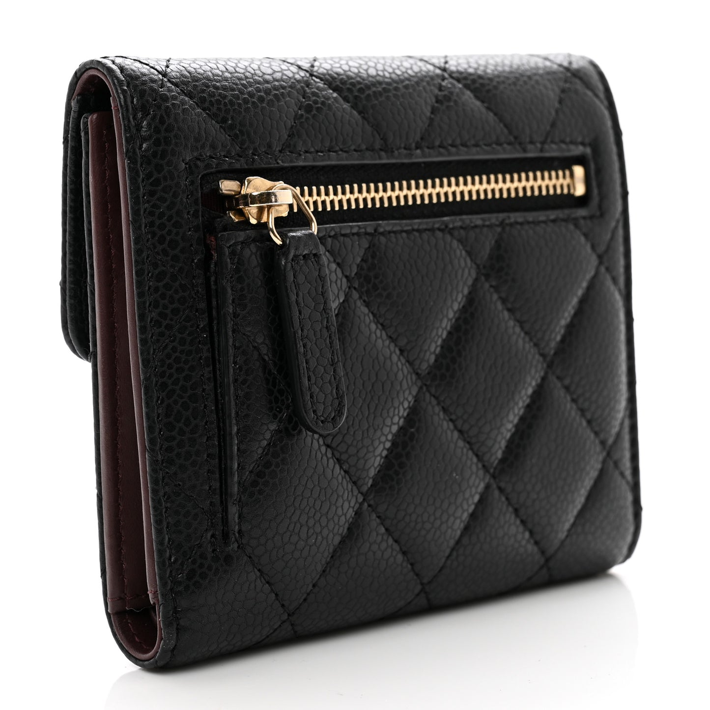Caviar Quilted Compact Flap Wallet Black