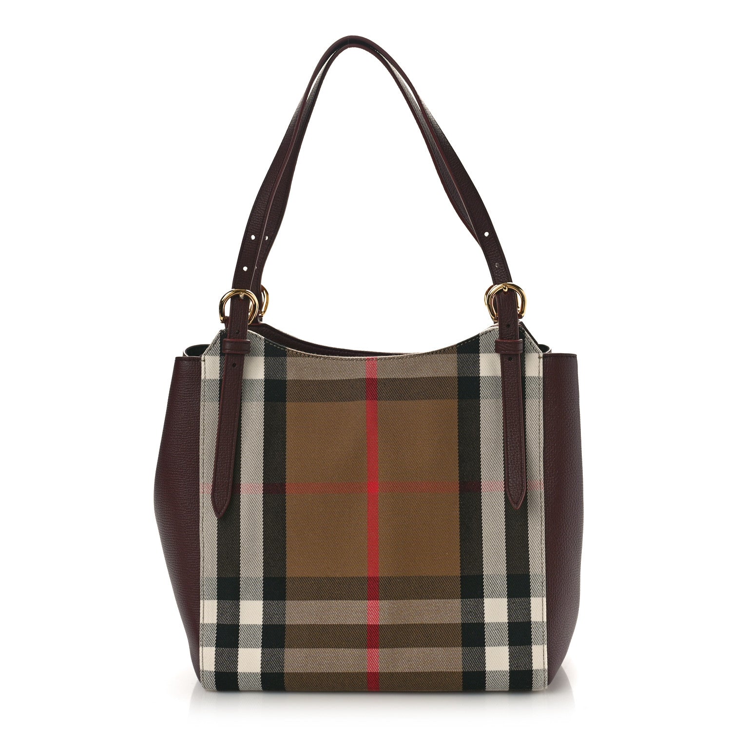 Burberry House Check Grainy Calfskin Small Canterbury Tote Mahogany Red 1 of 8