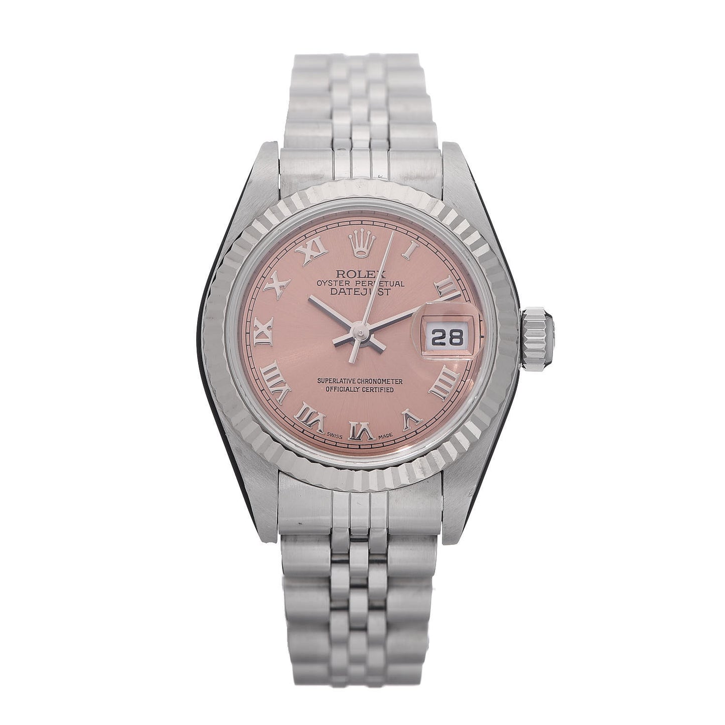 Stainless Steel 26mm Oyster Perpetual Datejust Watch Pink Roman 79174