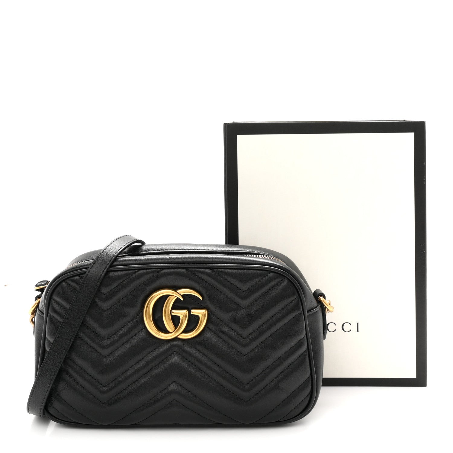 Gucci Calfskin Matelasse Small GG Marmont Chain Shoulder Bag Black 11 of 11