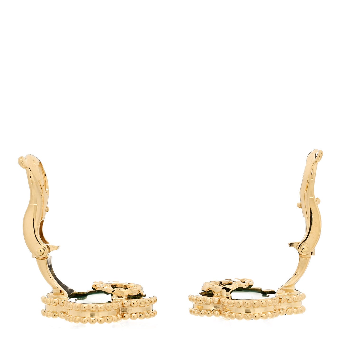 18K Yellow Gold Malachite Vintage Alhambra Clip-On Earrings