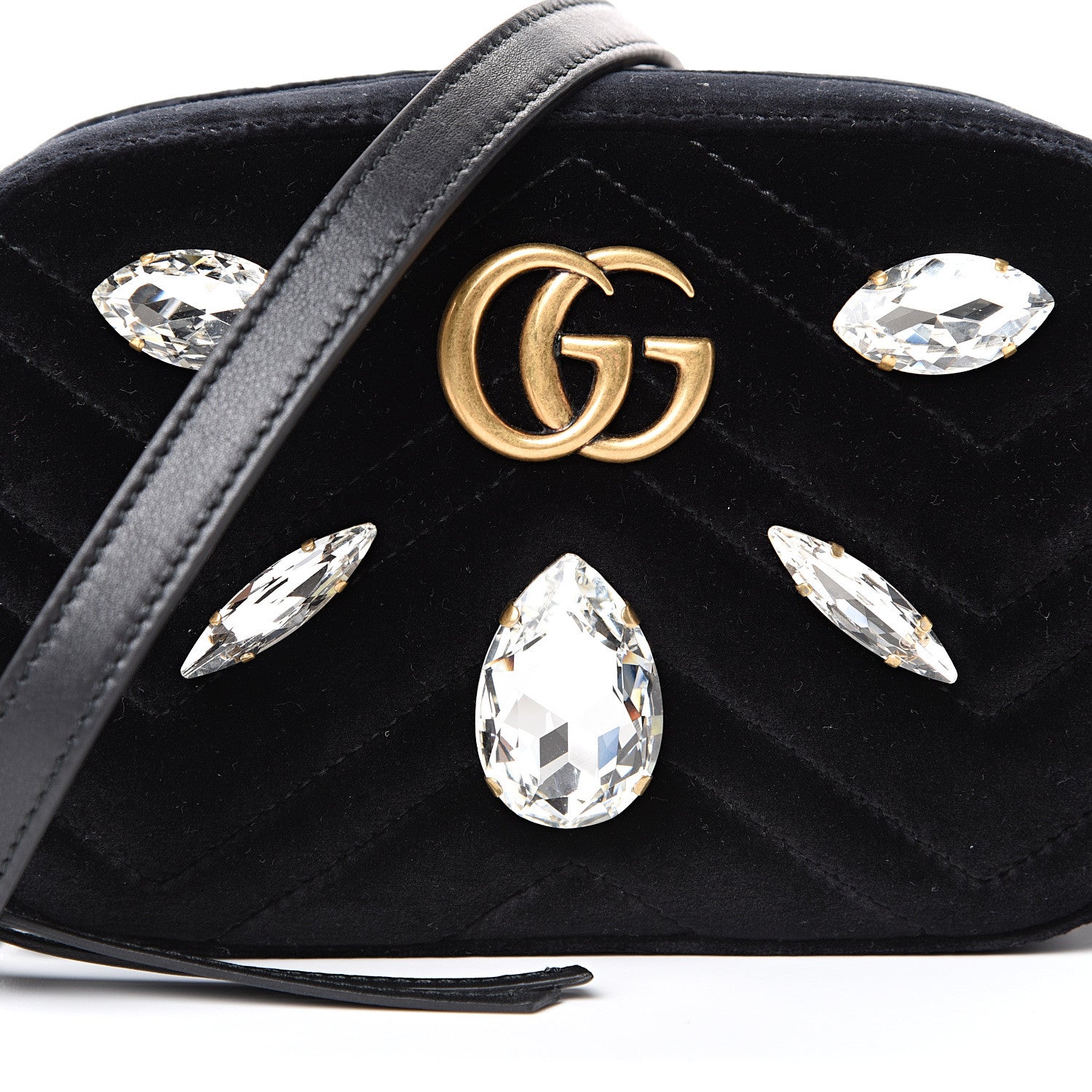 Gucci Velvet Matelasse Marquise Crystals Mini GG Marmont Chain Shoulder Bag Black 7 of 10