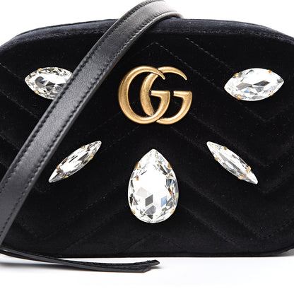 Gucci Velvet Matelasse Marquise Crystals Mini GG Marmont Chain Shoulder Bag Black 7 of 10