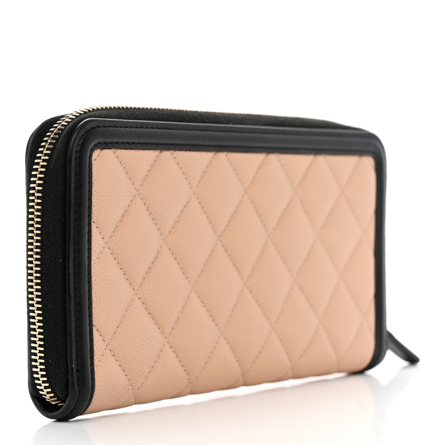 Caviar Quilted Filigree Zip Around Wallet Beige Black