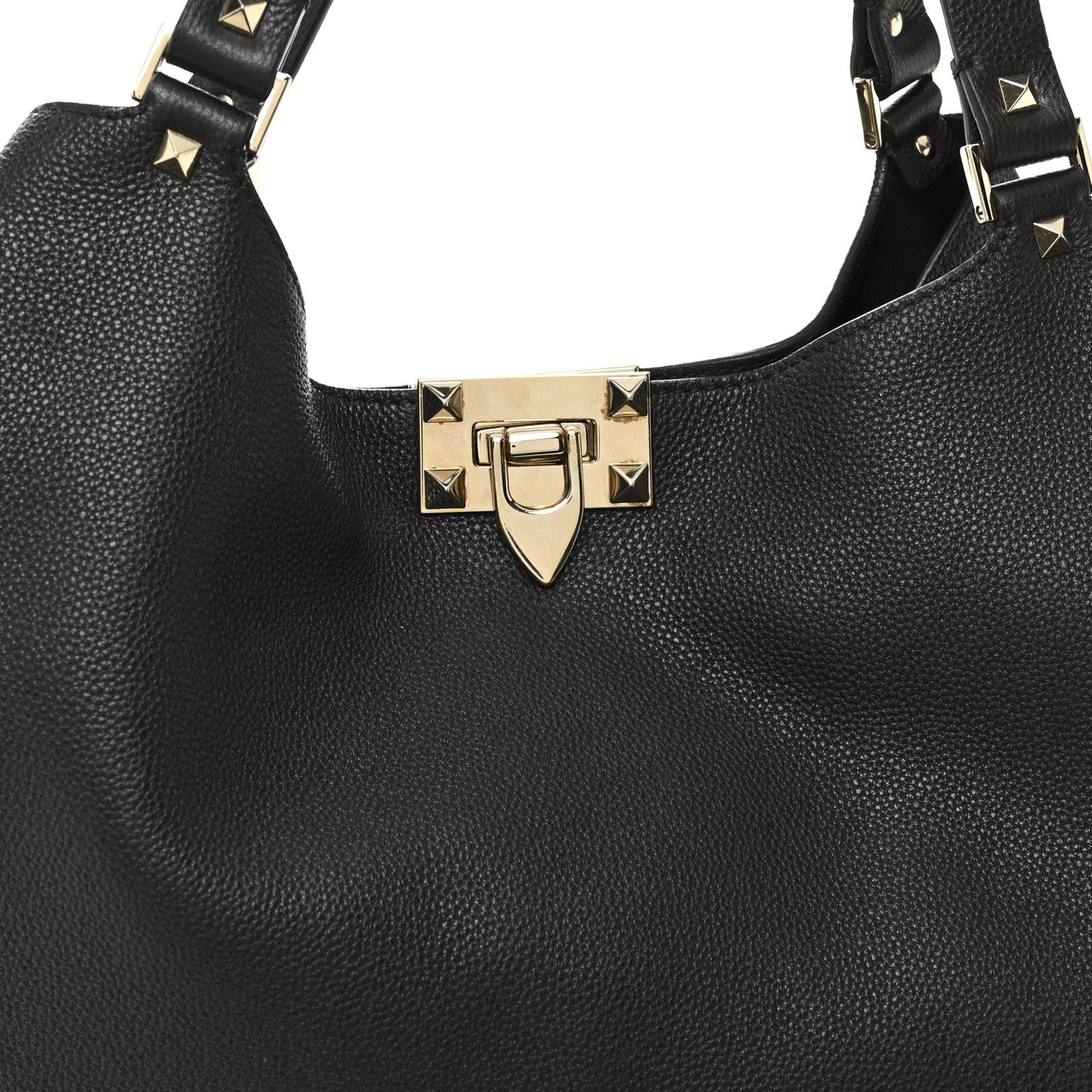 Grained Calfskin Small Rockstud Tote Black