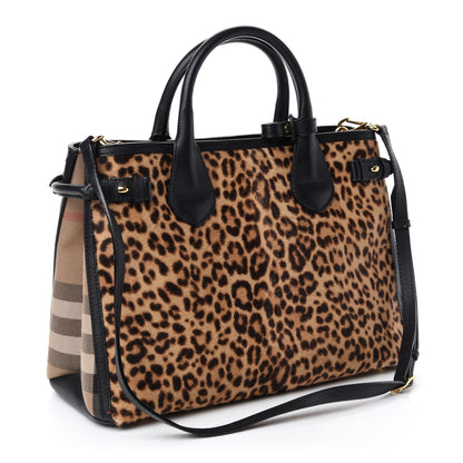 Burberry Calf Hair Leopard Print House Check Medium Banner Tote Black 3 of 14