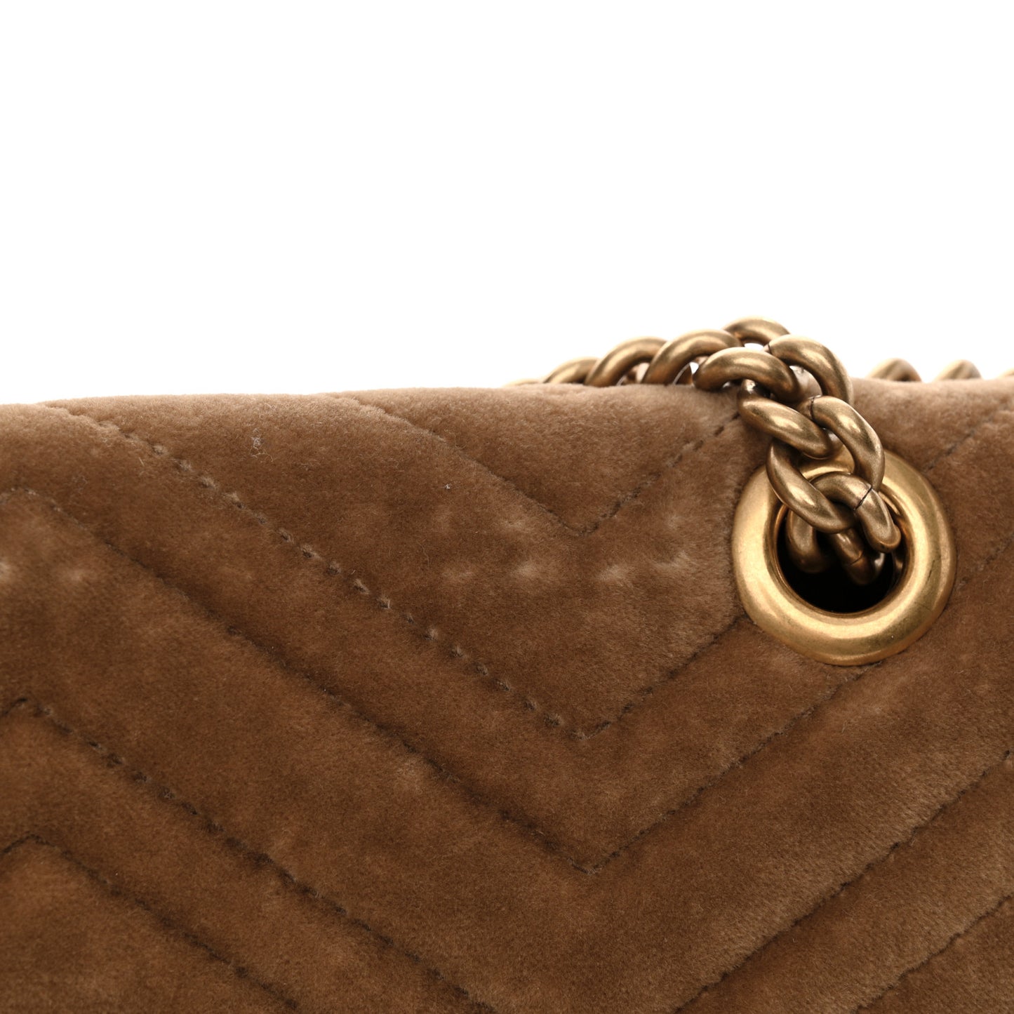 Velvet Matelasse Small GG Marmont Shoulder Bag Taupe
