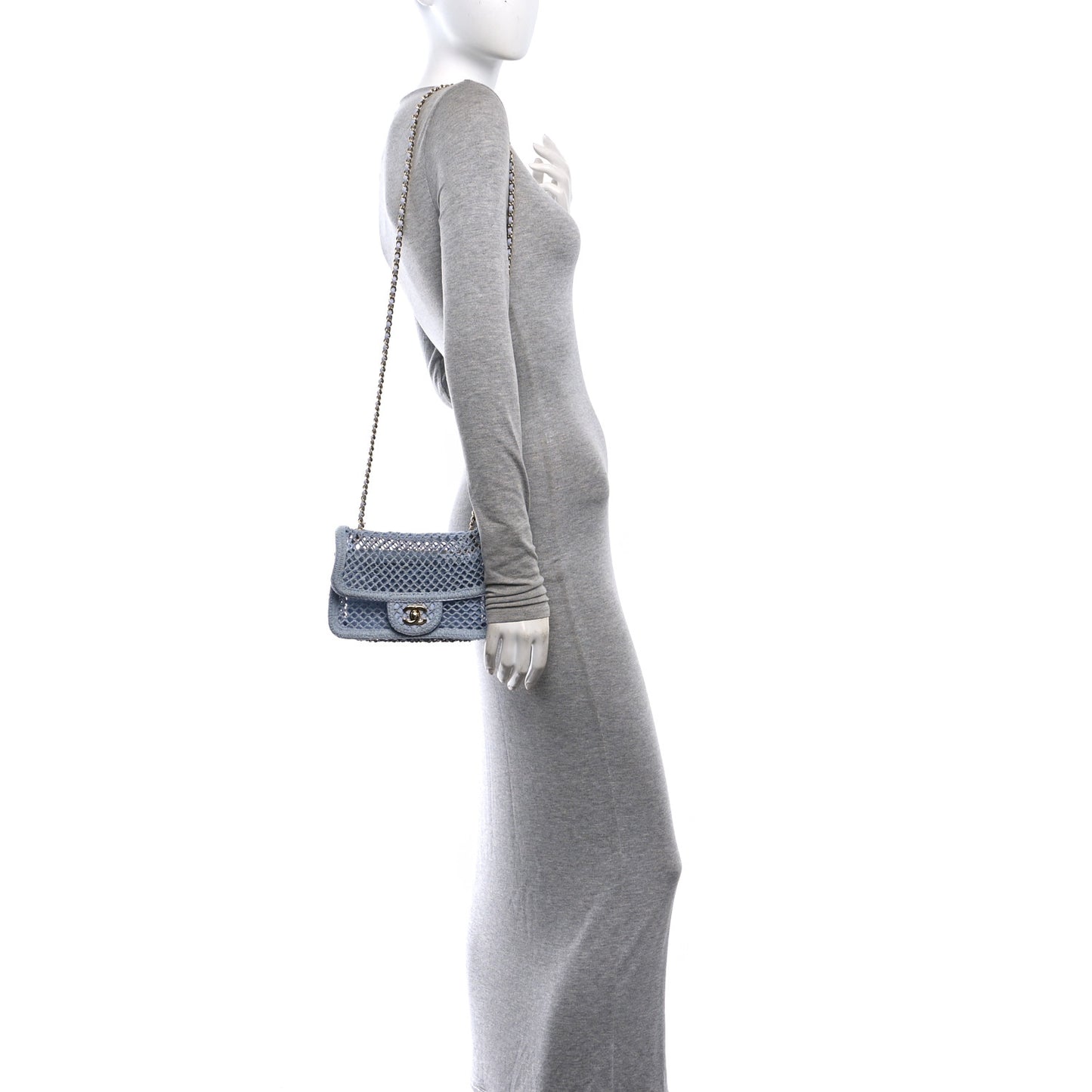 Mesh Macrame Small Flap Bag  Light Blue