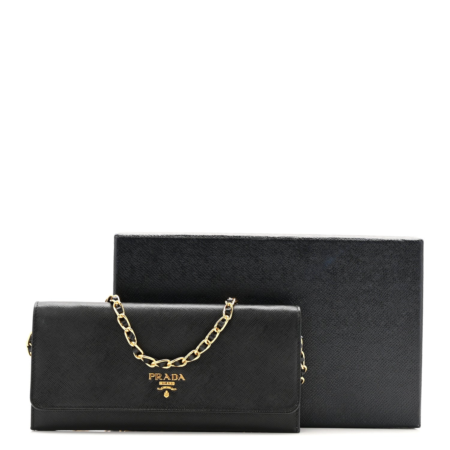 Prada Saffiano Metal Oro Chain Wallet Black 14 of 14