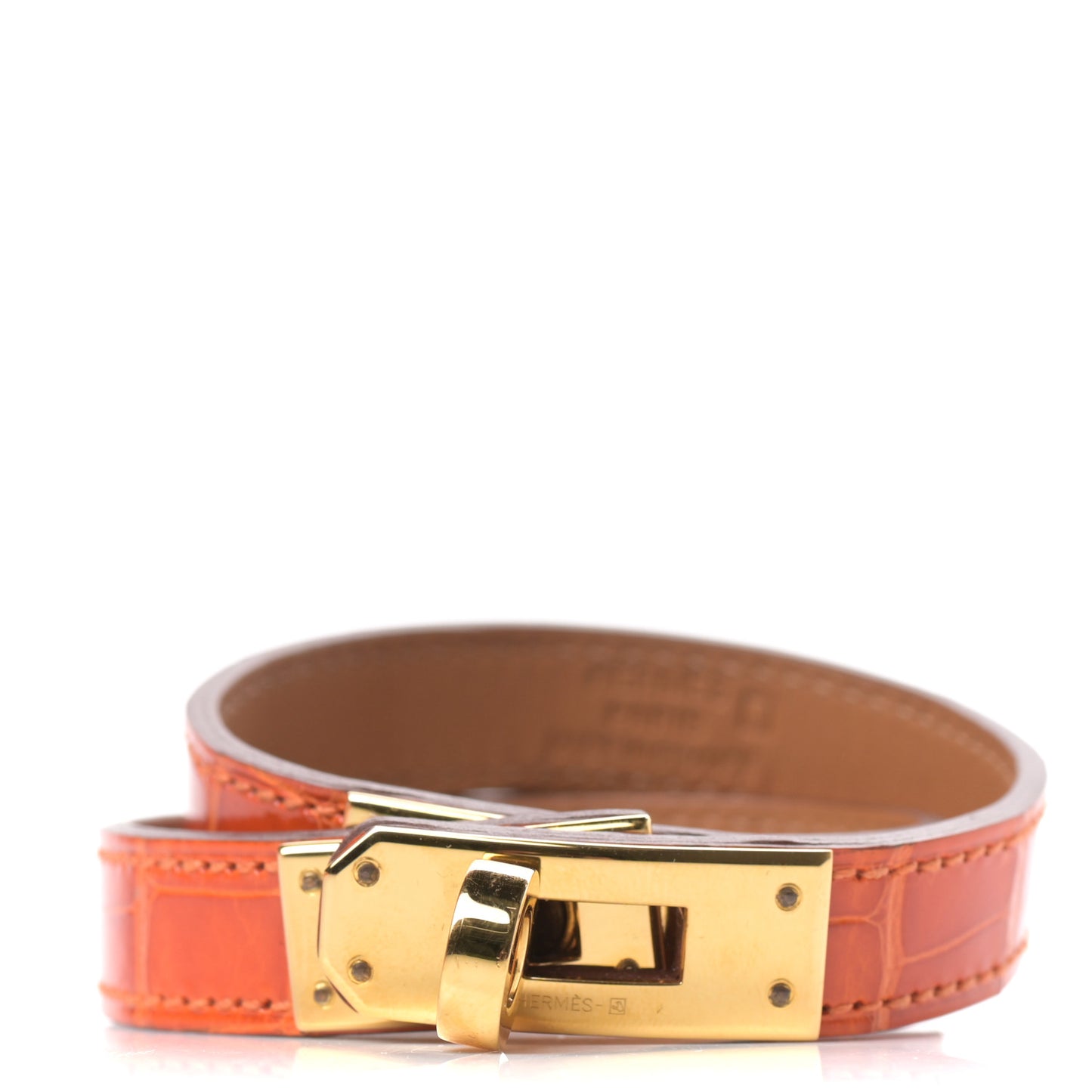 Shiny Alligator Kelly Double Tour Bracelet S Orange