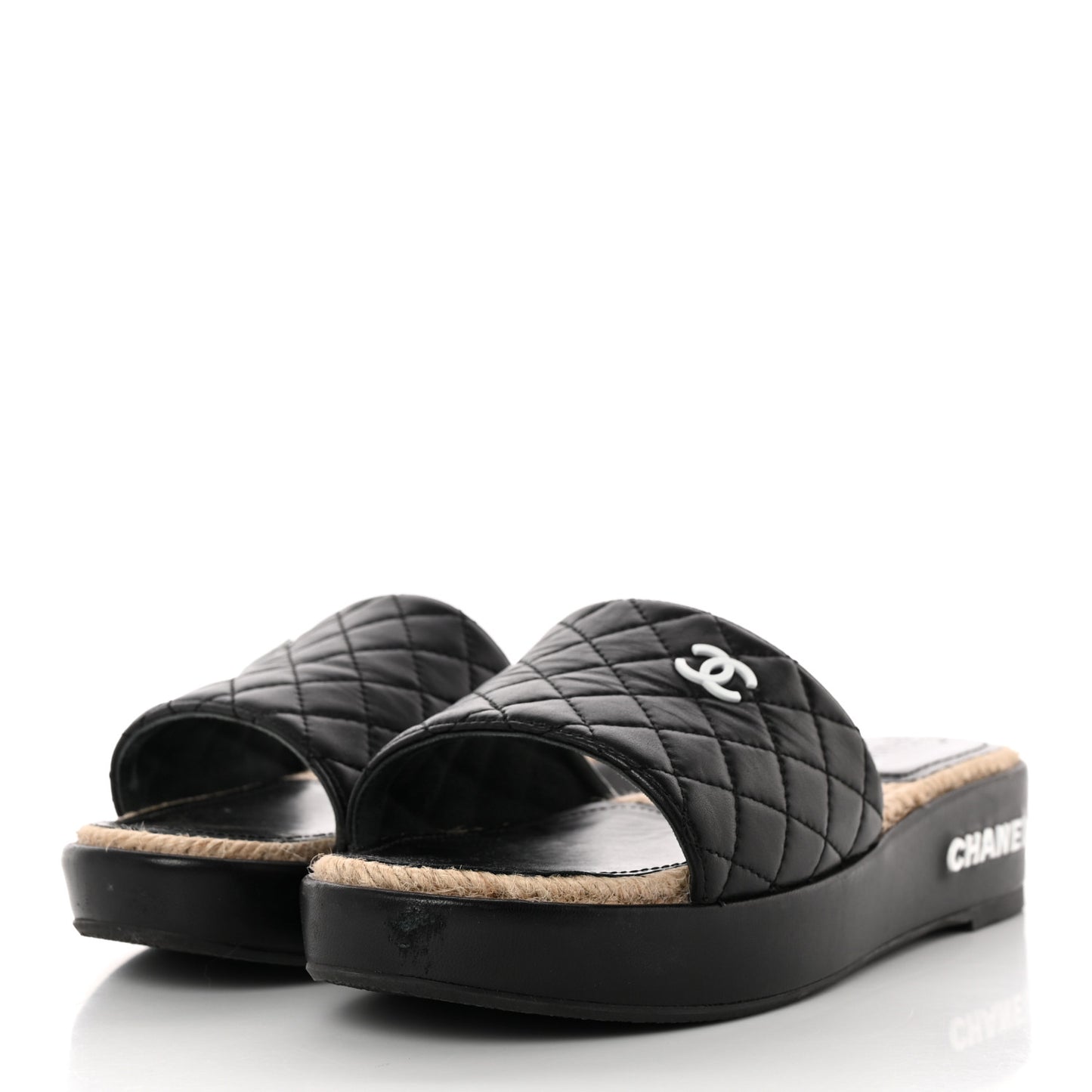 Lambskin Quilted CC Mules Sandals 39 Black White