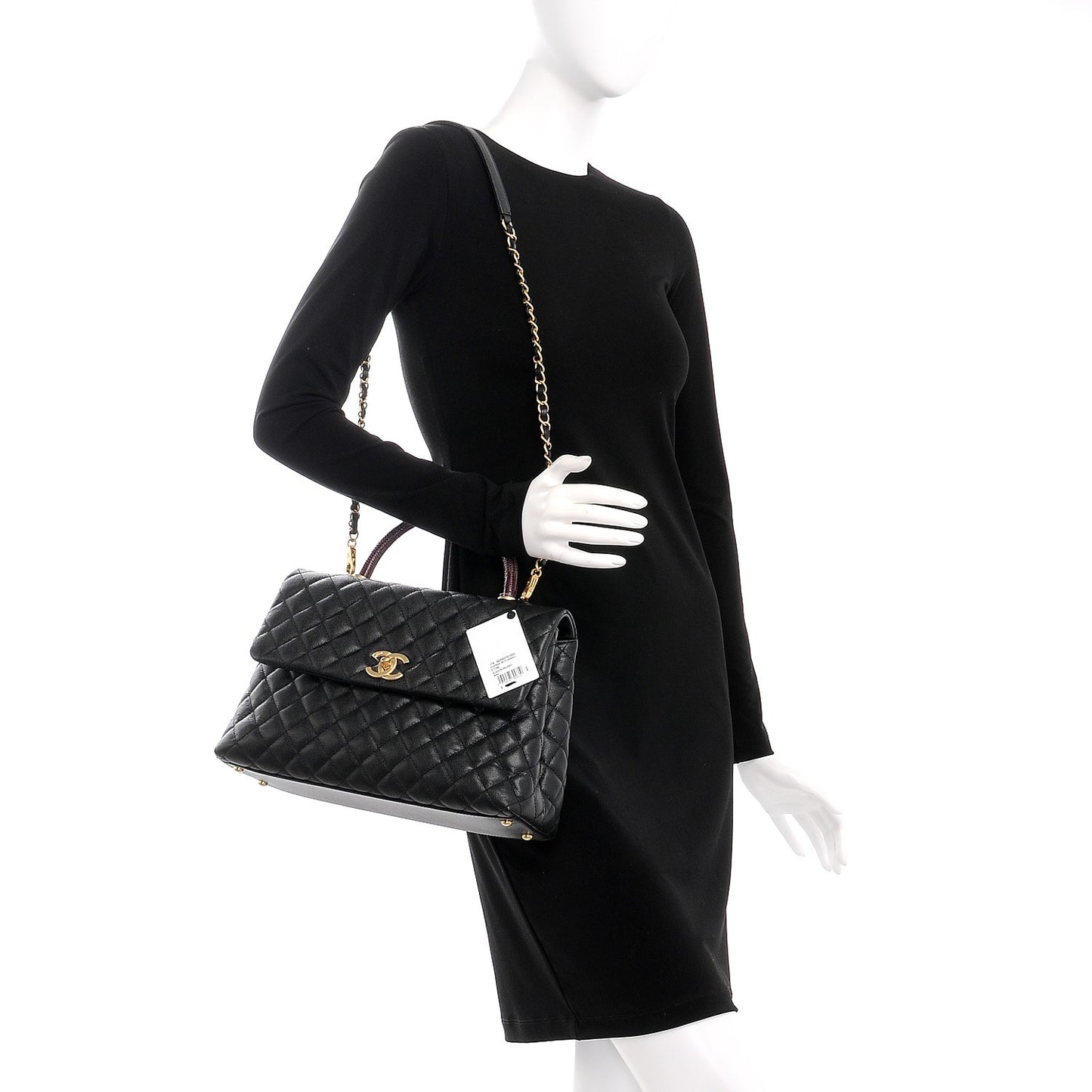 Caviar Lizard Quilted Medium Coco Handle Flap Black