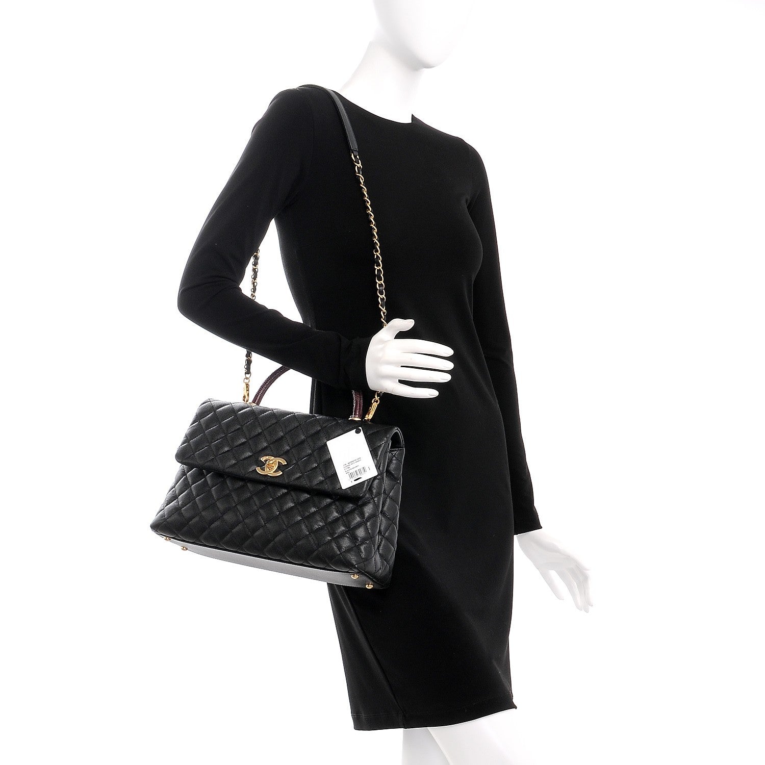 Chanel Caviar Lizard Quilted Medium Coco Handle Flap Black 2 of 9