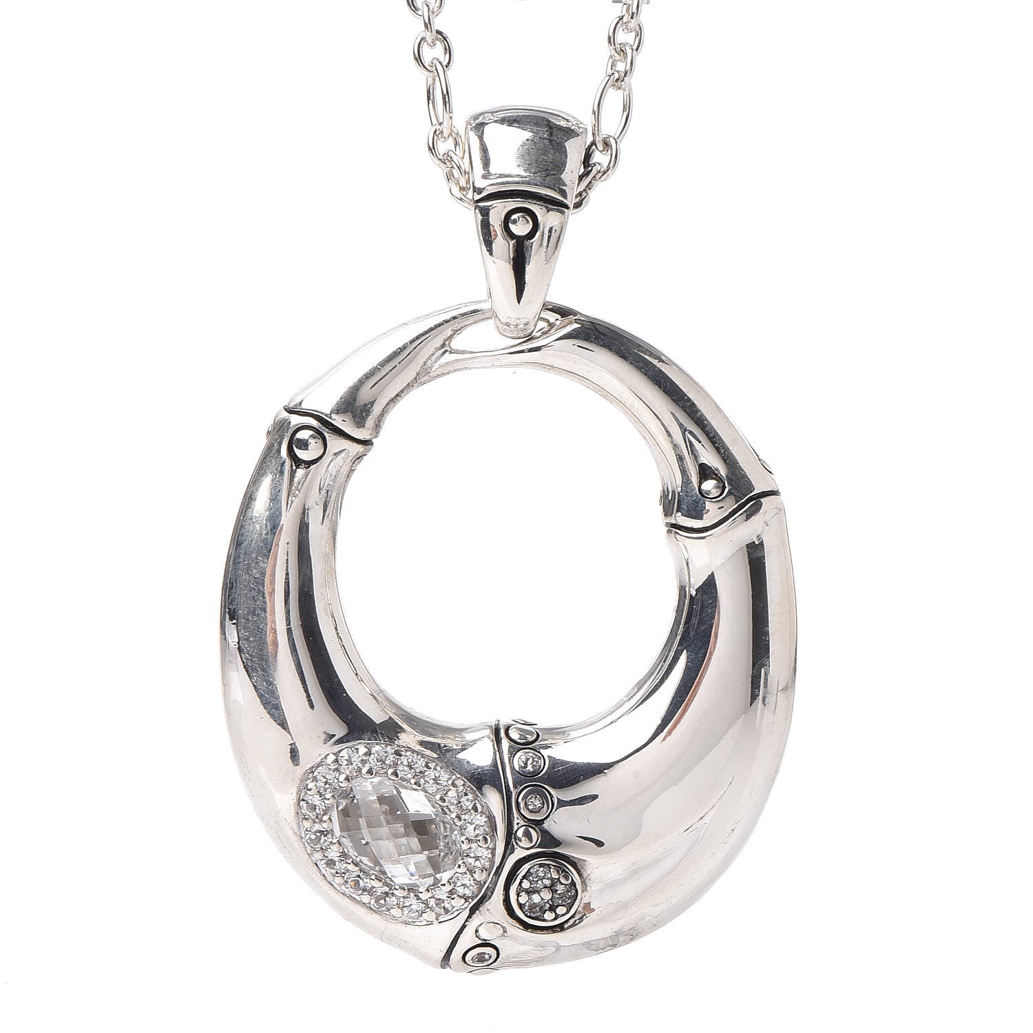 John Hardy Sterling Silver White Topaz Batu Bamboo Pendant Necklace 4 of 7
