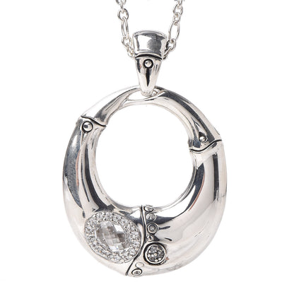 John Hardy Sterling Silver White Topaz Batu Bamboo Pendant Necklace 4 of 7
