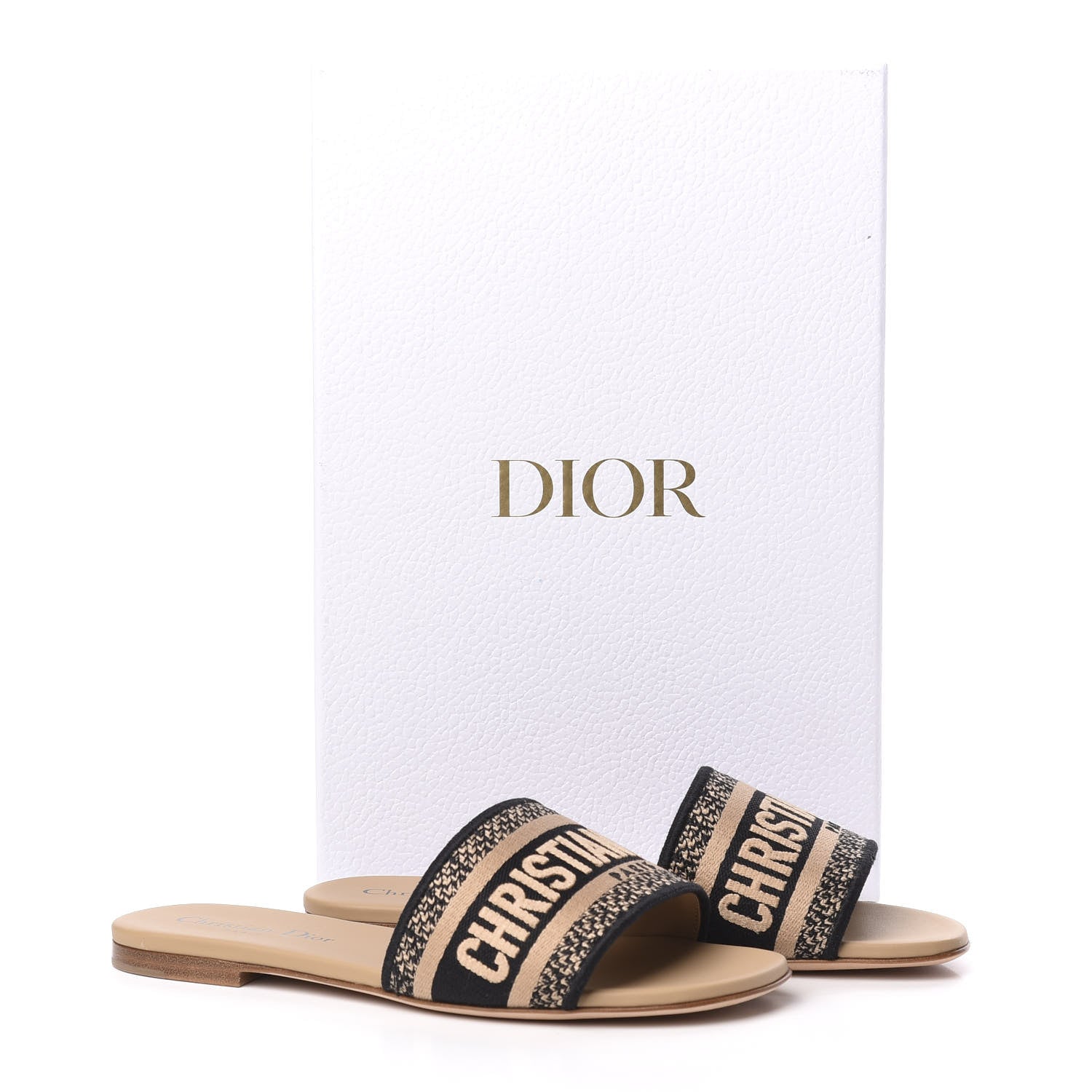 Christian Dior Canvas Embroidered Dway Flat Slide Sandals 36 Black Beige 9 of 9