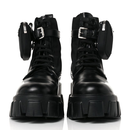 Prada Spazzolato Rois Re-Nylon Metal Triangle Logo Monolith Pouch Pocket 55mm Boots 39.5 Black 3 of 12
