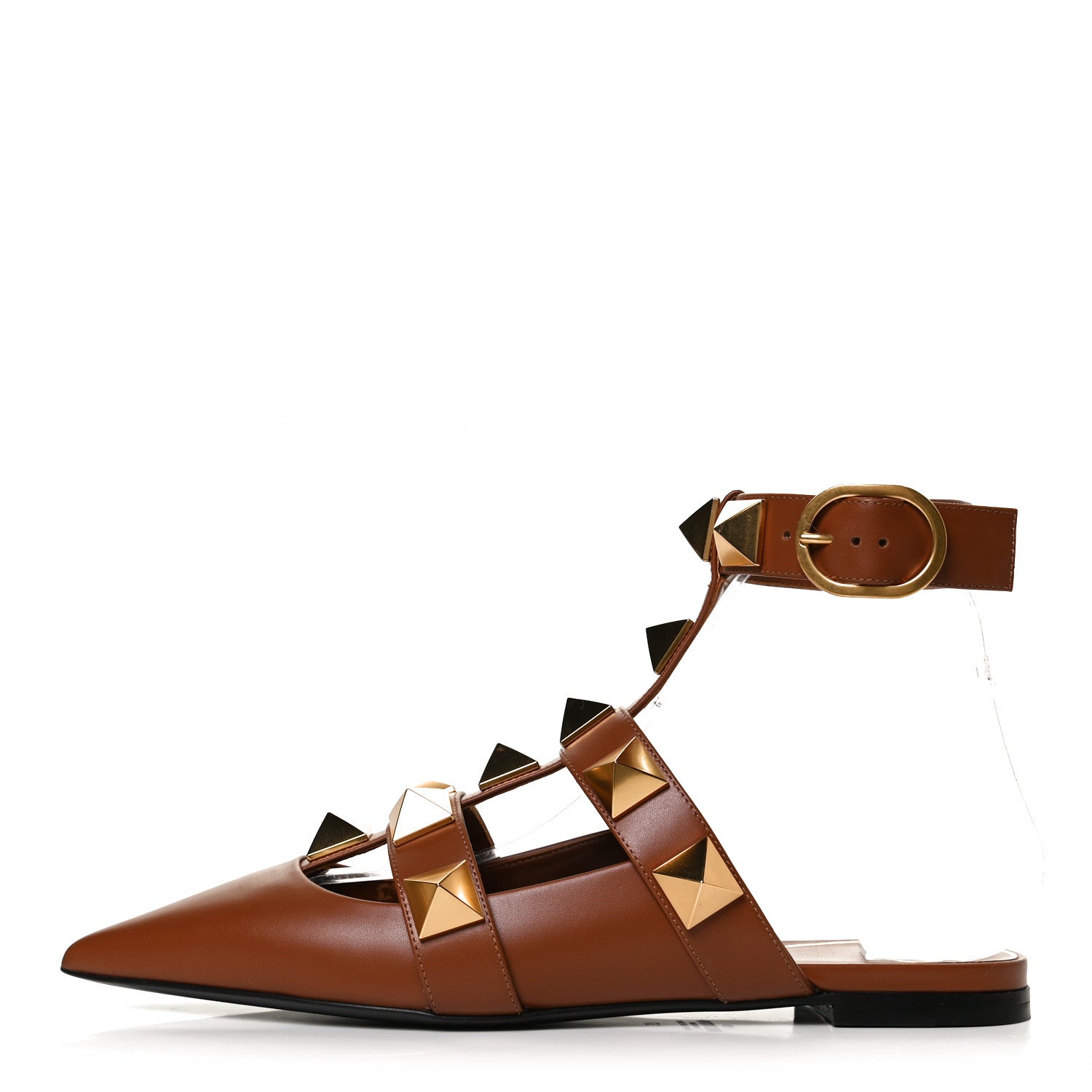 Valentino Garavani Calfskin Roman Stud Ankle Strap Flat Mules 37 Selleria 1 of 10