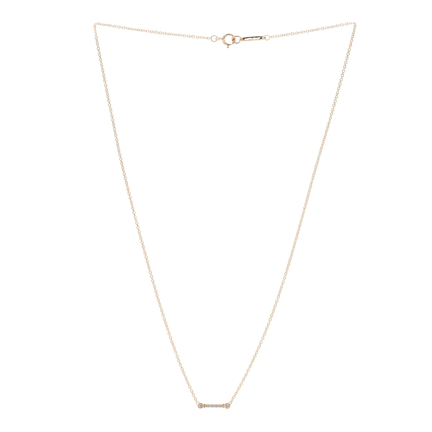 18K Rose Gold Diamond Fleur de Lis Key Bar Pendant Necklace
