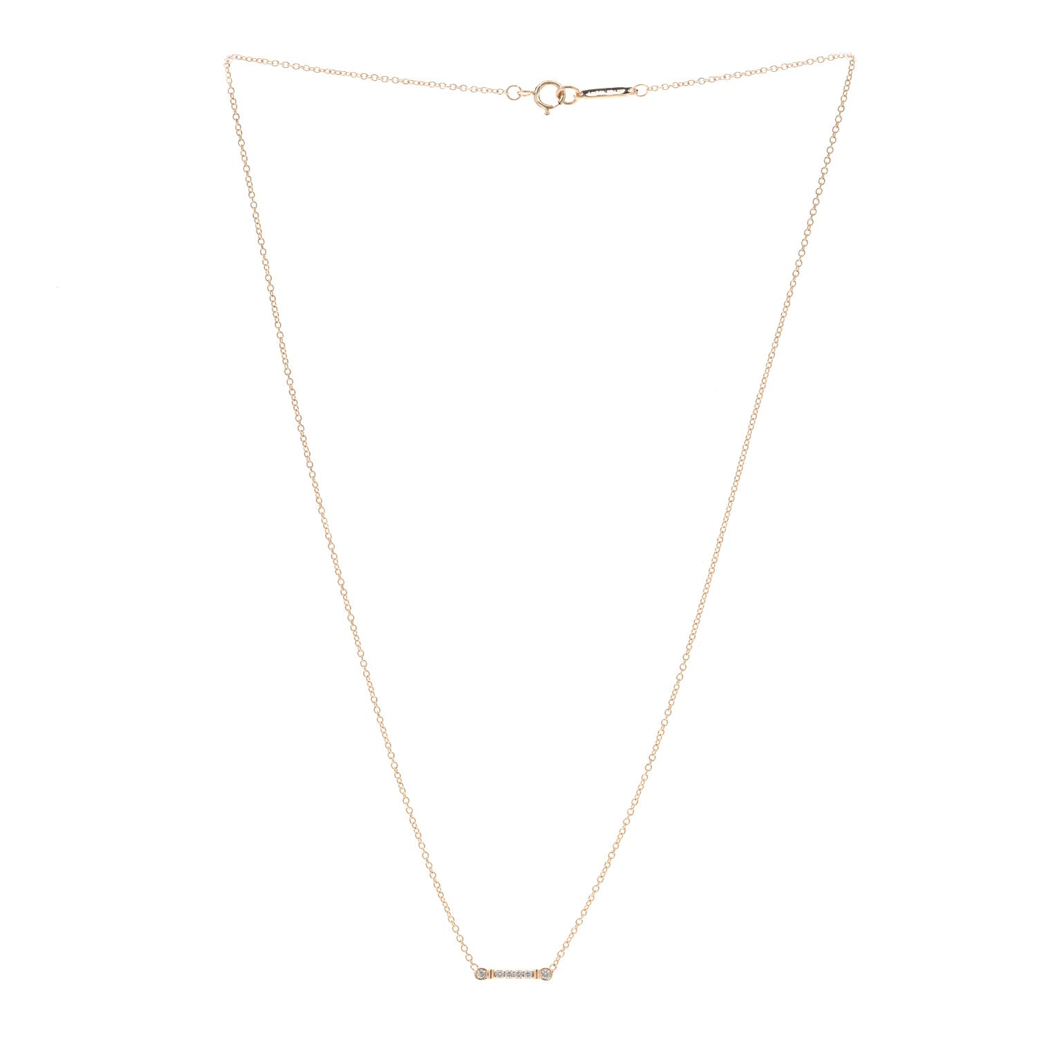 Tiffany 18K Rose Gold Diamond Fleur de Lis Key Bar Pendant Necklace 3 of 6