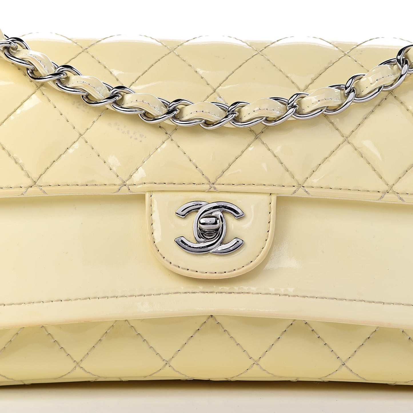 Patent Quilted Medium Double Flap Ivory