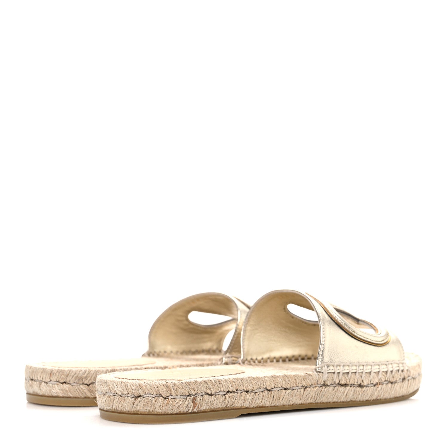 Valentino Garavani Laminated Napa Vlogo Cut Out Espadrille Flat Slide Sandals 36 Silver 5 of 10