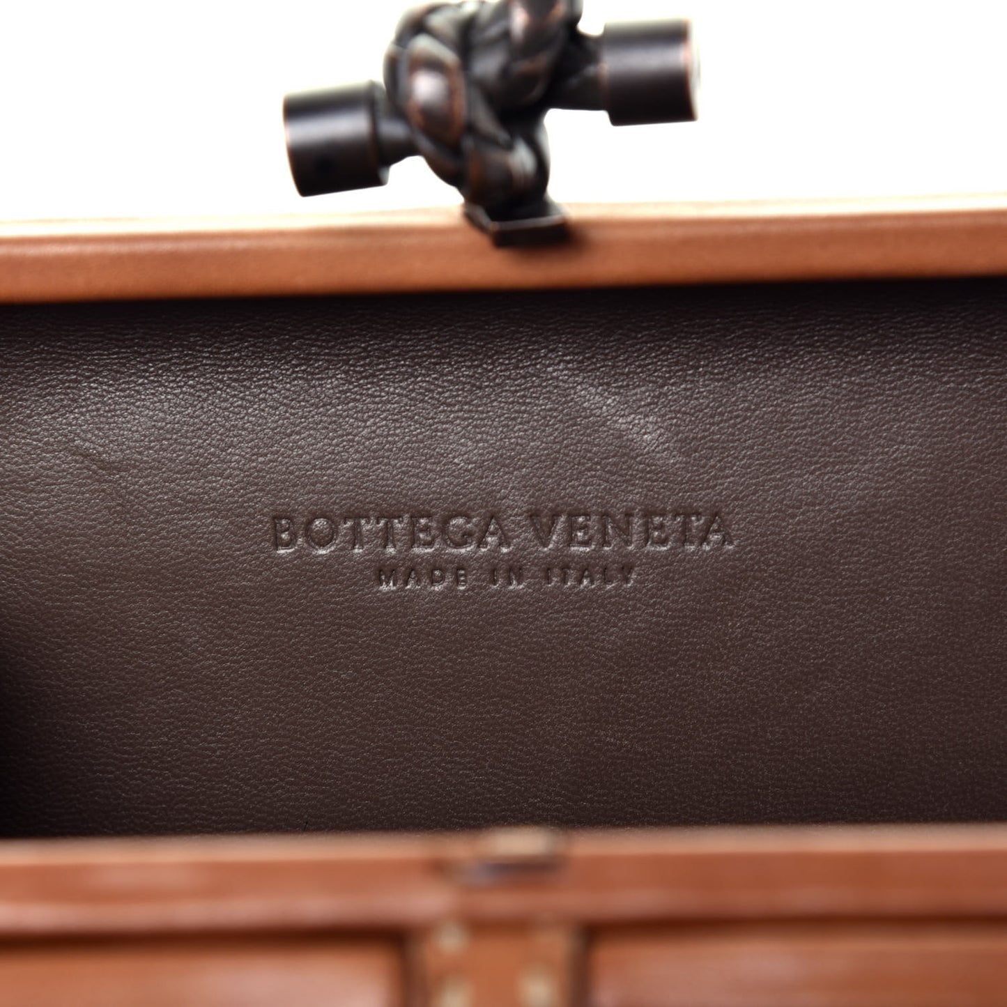 Calfskin Topstitched Knot Clutch Brown