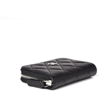 Chanel Lambskin Quilted Zip Around Coin Purse Wallet Black 4 of 8