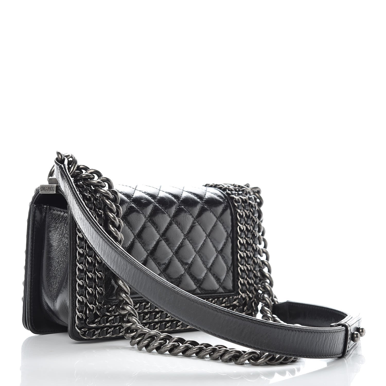 Chanel Glazed Calfskin Quilted Small Boy Chained Flap Black 3 of 10