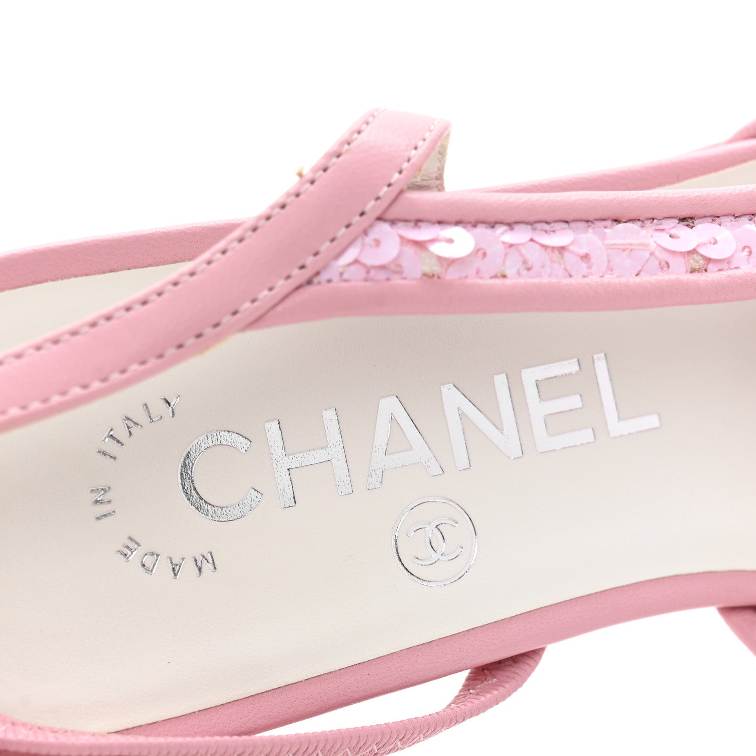 Chanel Sequins Satin Cap Toe CC Slingback Flat 37 Pink Black