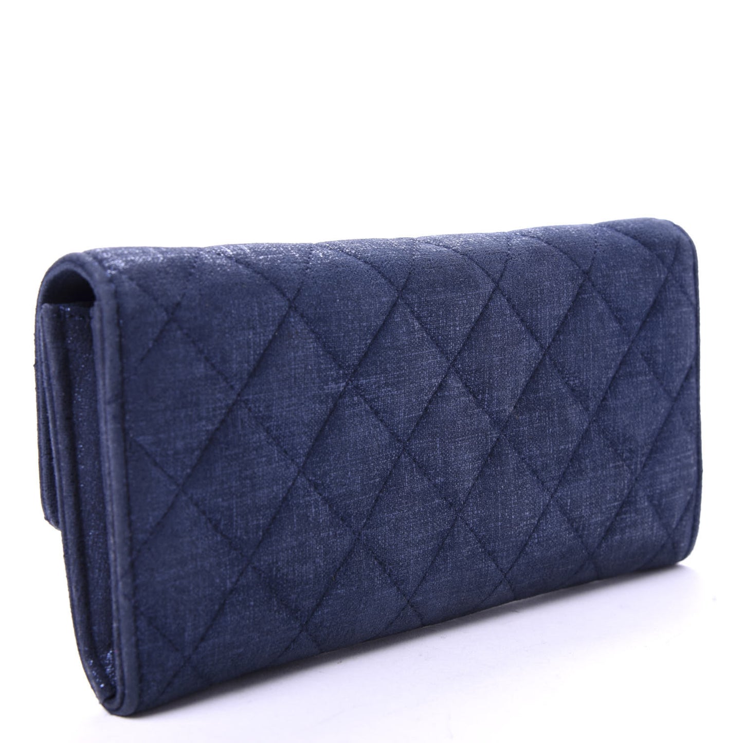 Iridescent Calfskin Quilted Large Gusset Flap Wallet Navy