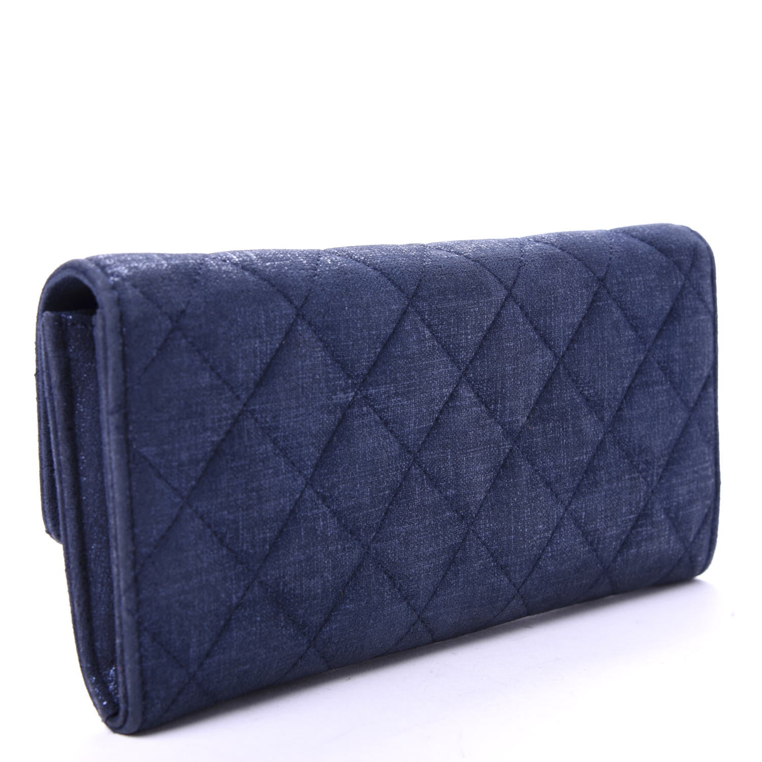 Chanel Iridescent Calfskin Quilted Large Gusset Flap Wallet Navy 3 of 7