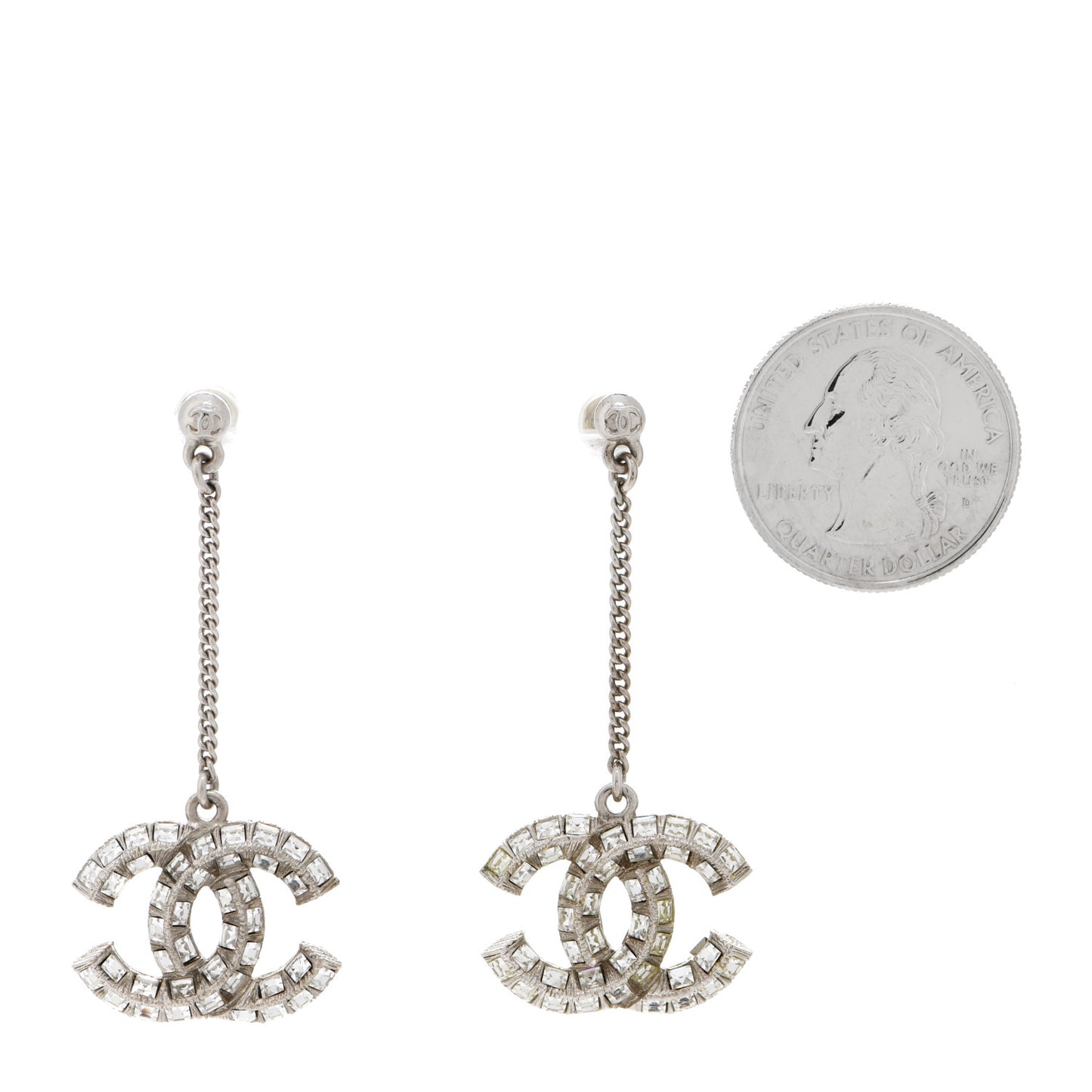 Baguette Crystal CC Drop Earrings Silver