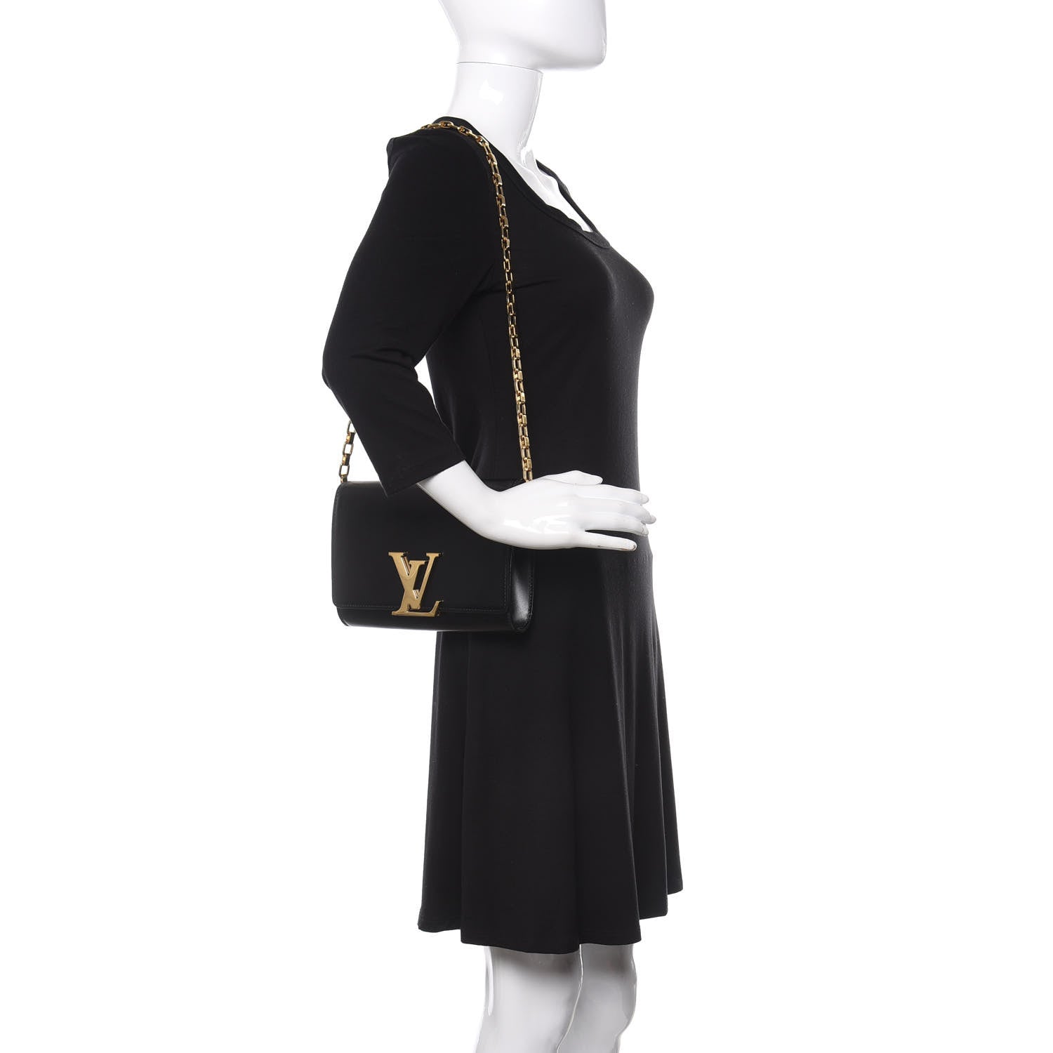 Louis Vuitton Calfskin Chain Louise MM Black 2 of 10