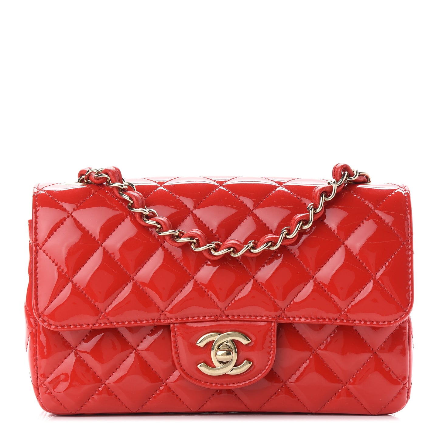 Patent Calfskin Quilted Mini Rectangular Flap Red