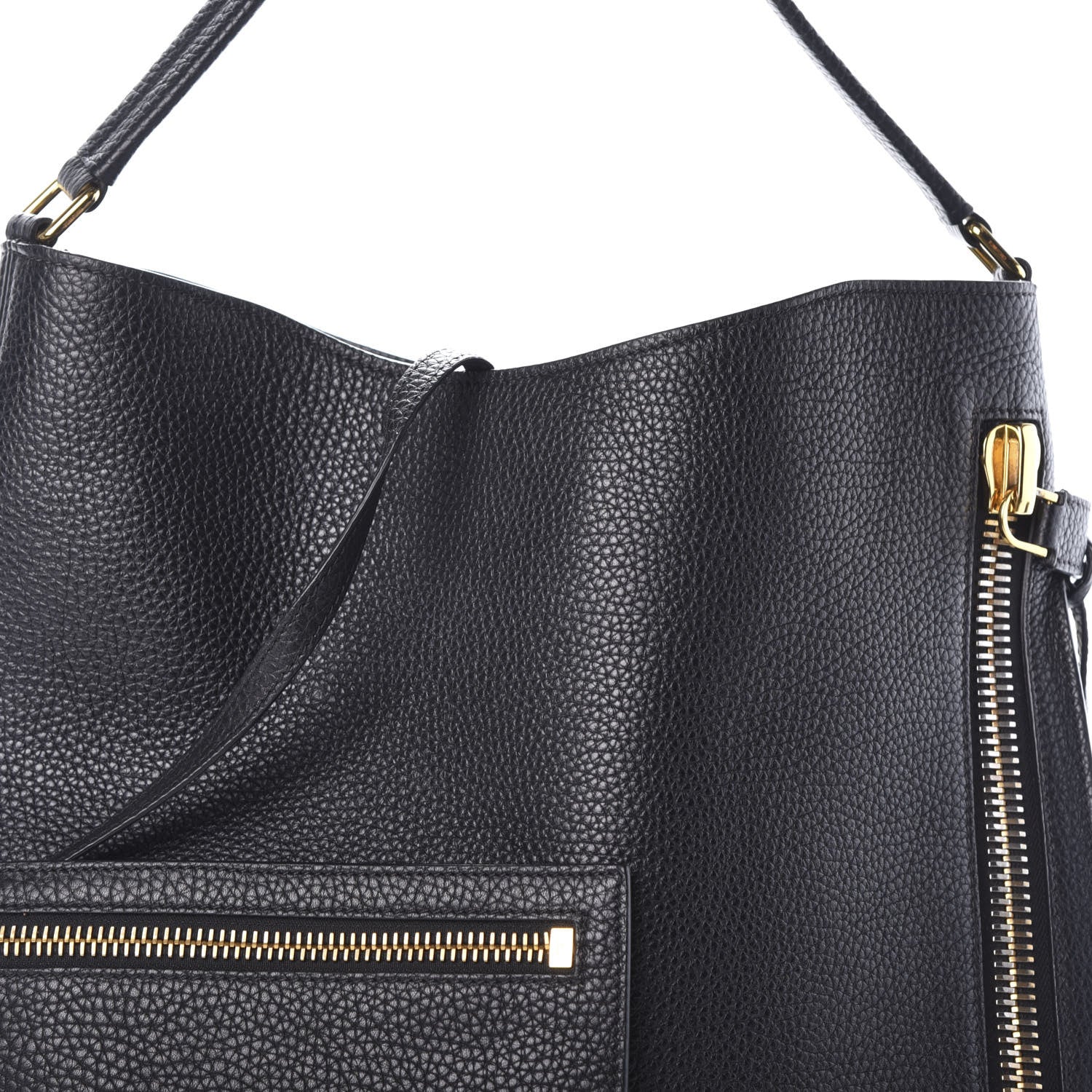 Tom Ford Pebbled Calfskin Small Alix Padlock Zip Hobo Bag Black 7 of 9