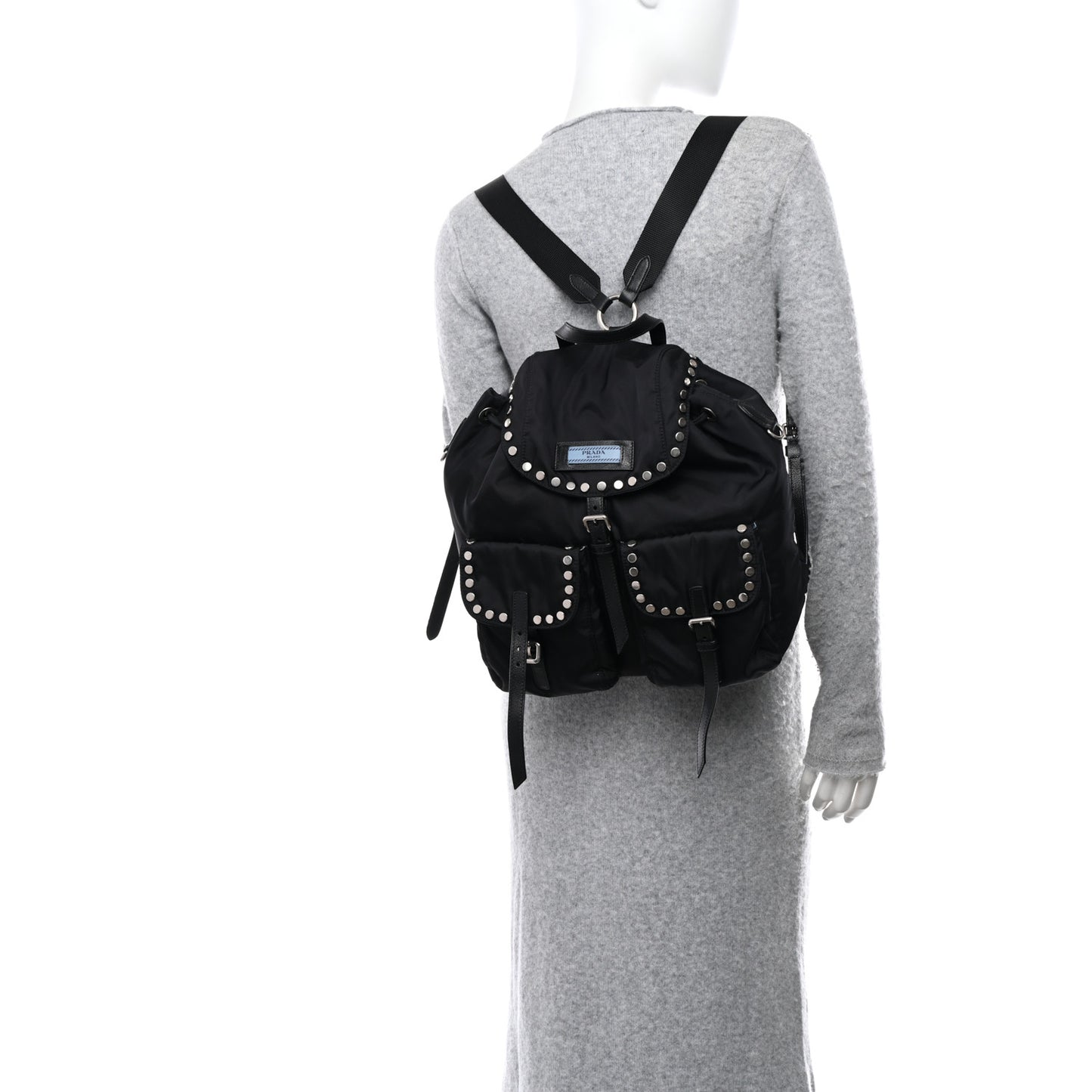Nylon Studded Medium Backpack Black