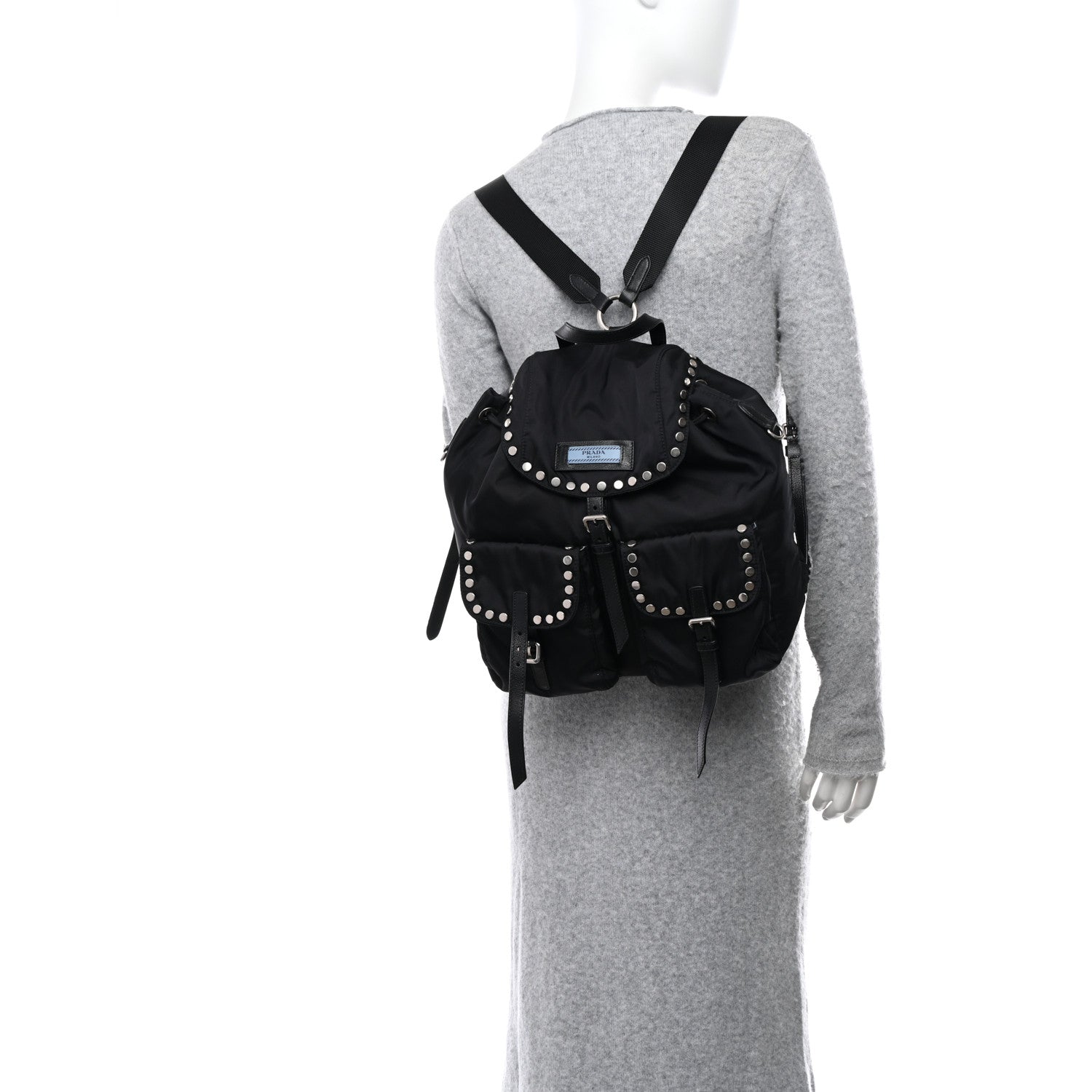 Prada Nylon Studded Medium Backpack Black 2 of 10