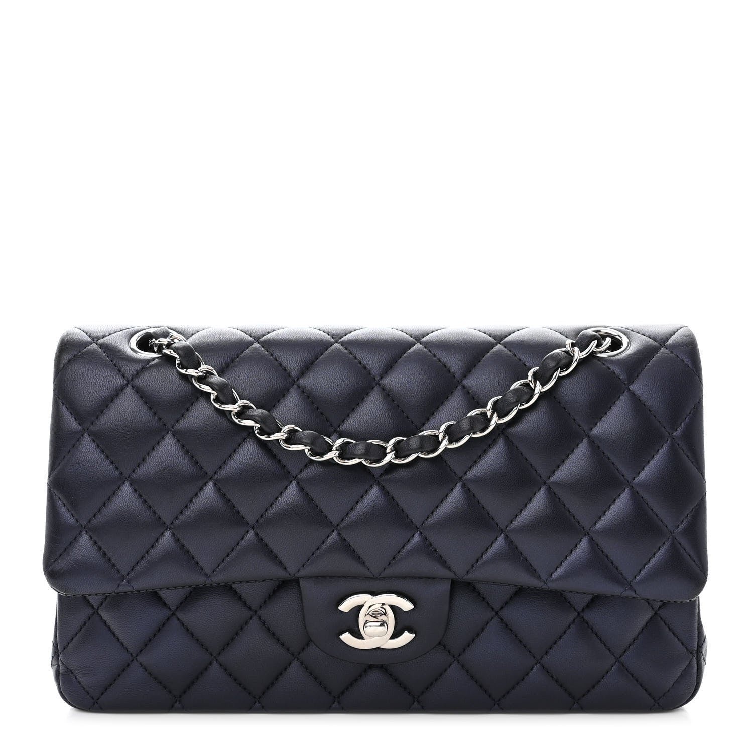 Chanel Iridescent Calfskin Quilted Medium Double Flap Navy 1 of 12