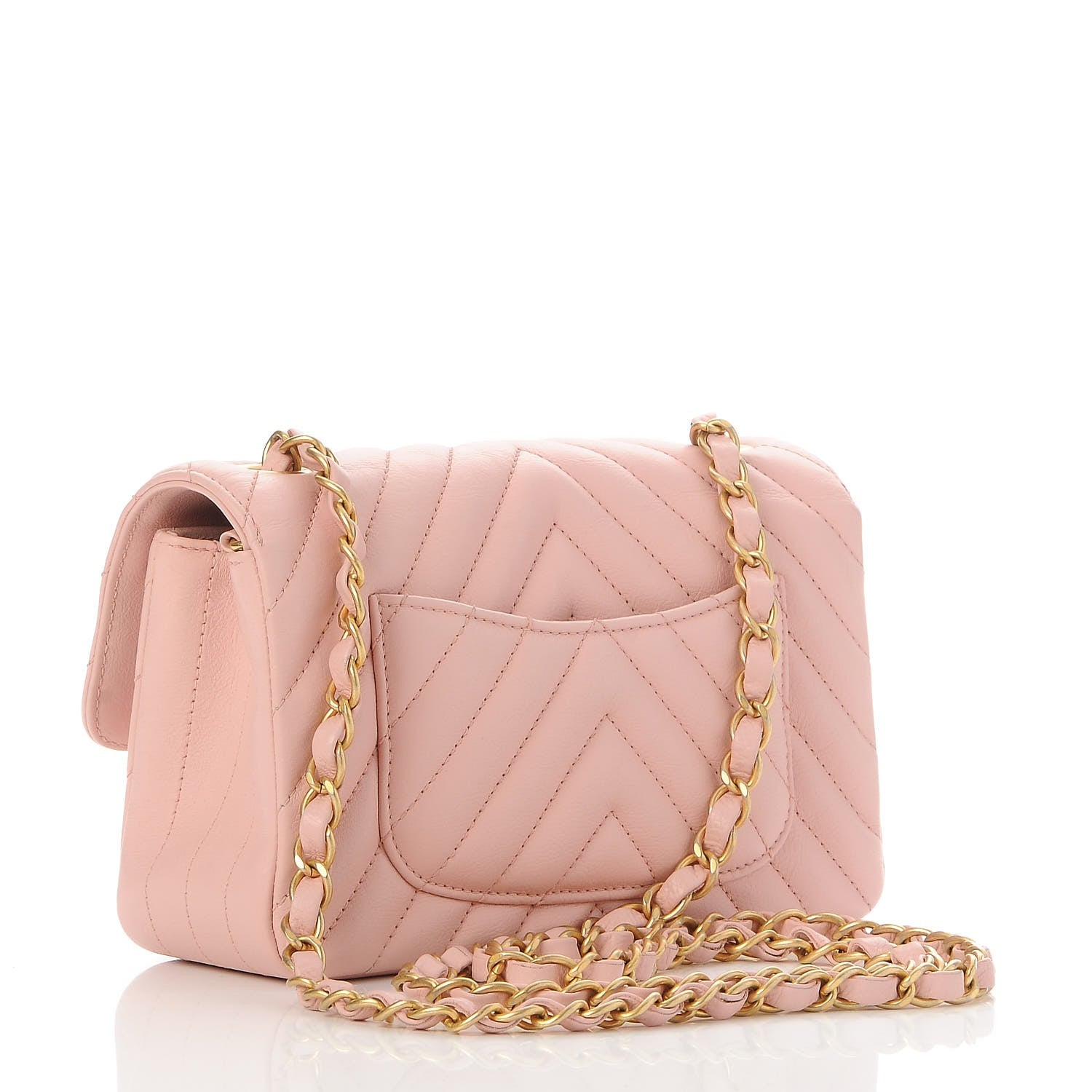 Chanel Calfskin Chevron Quilted Mini Rectangular Flap Light Pink 3 of 8