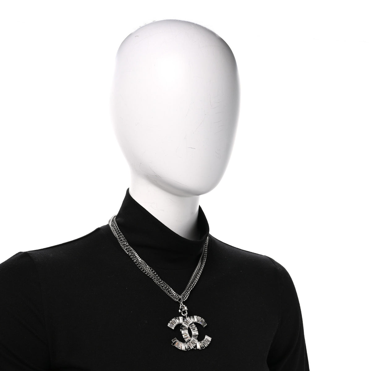 Baguette Crystal CC Multi Strand Pendant Necklace Silver