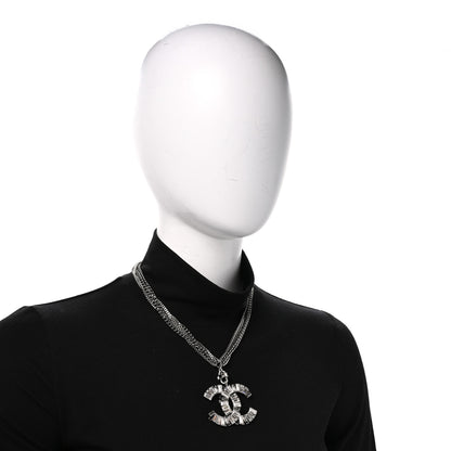 Chanel Baguette Crystal CC Multi Strand Pendant Necklace Silver 2 of 4
