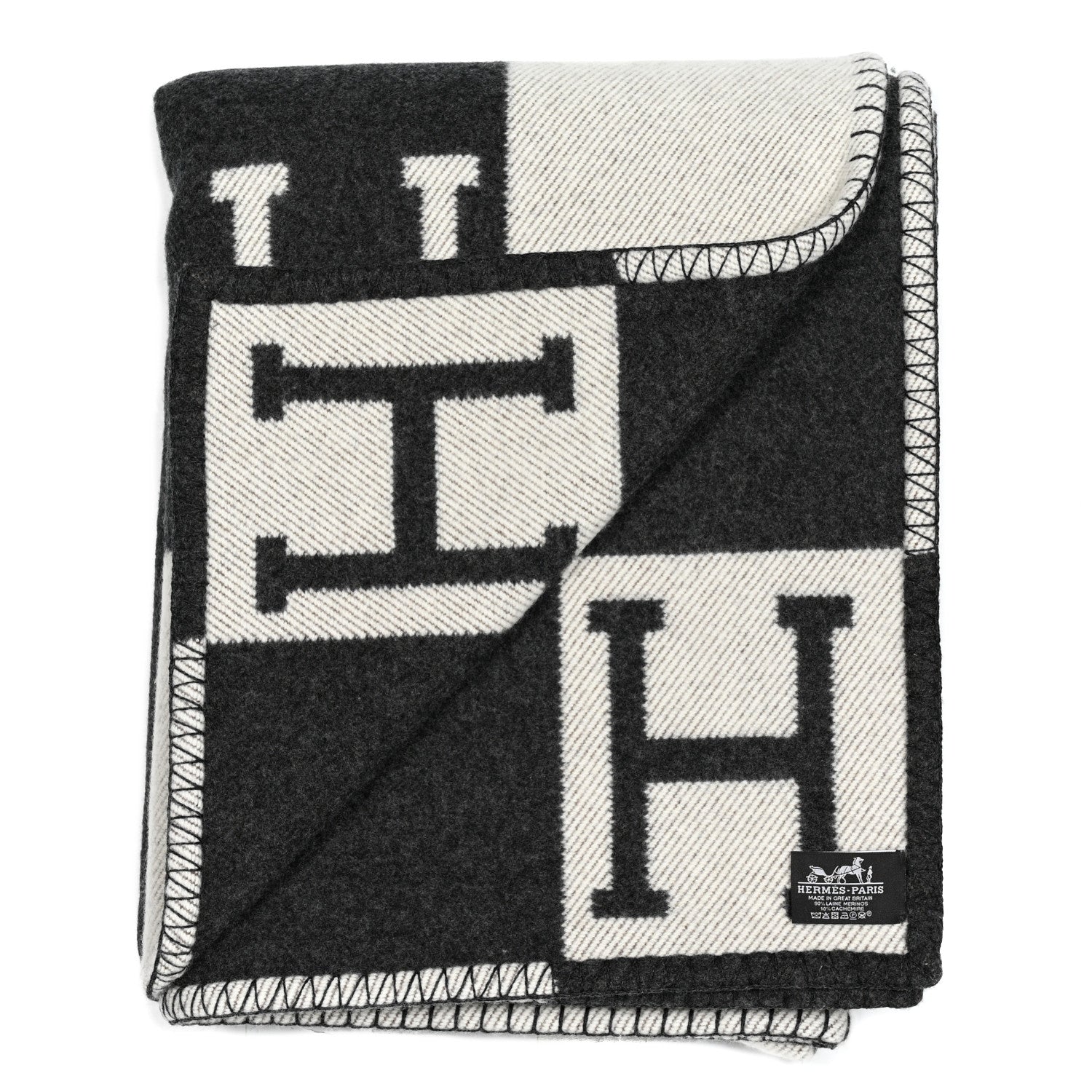 Hermes Wool Cashmere Avalon Blanket Ecru Gris Fonce 2 of 3