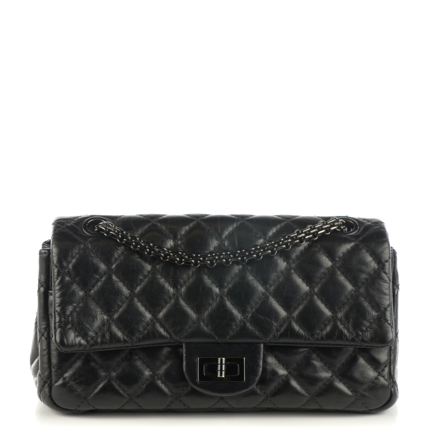 Aged Calfskin Quilted Accordion Reissue 2.55 Flap Black