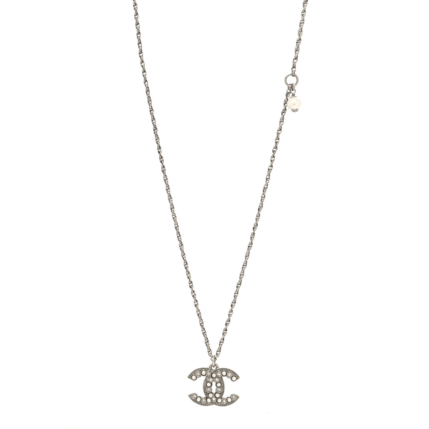 Pearl Crystal CC Pendant Necklace Silver