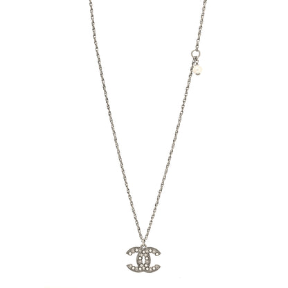 Chanel Pearl Crystal CC Pendant Necklace Silver 1 of 5
