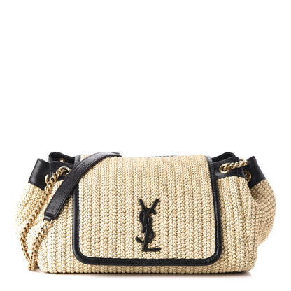 Saint Laurent Raffia Calfskin Small Nolita Shoulder Bag Natural Black 1 of 12