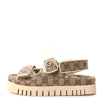 Gucci Monogram Kid Scamosciato Double G Womens Dad Sandals 37 Beige Ebony New Acero 1 of 10